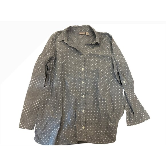 Chicos Womens Button-Up Polka Dot Floral Shirt Size 2 Large Gray Career Classy - Picture 1 of 3